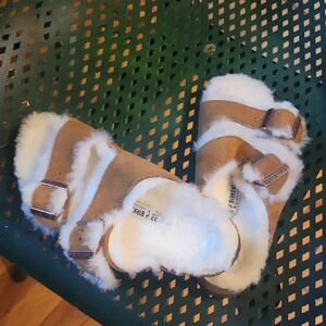 Big Kids Birkenstock Cream Shearling Sandals